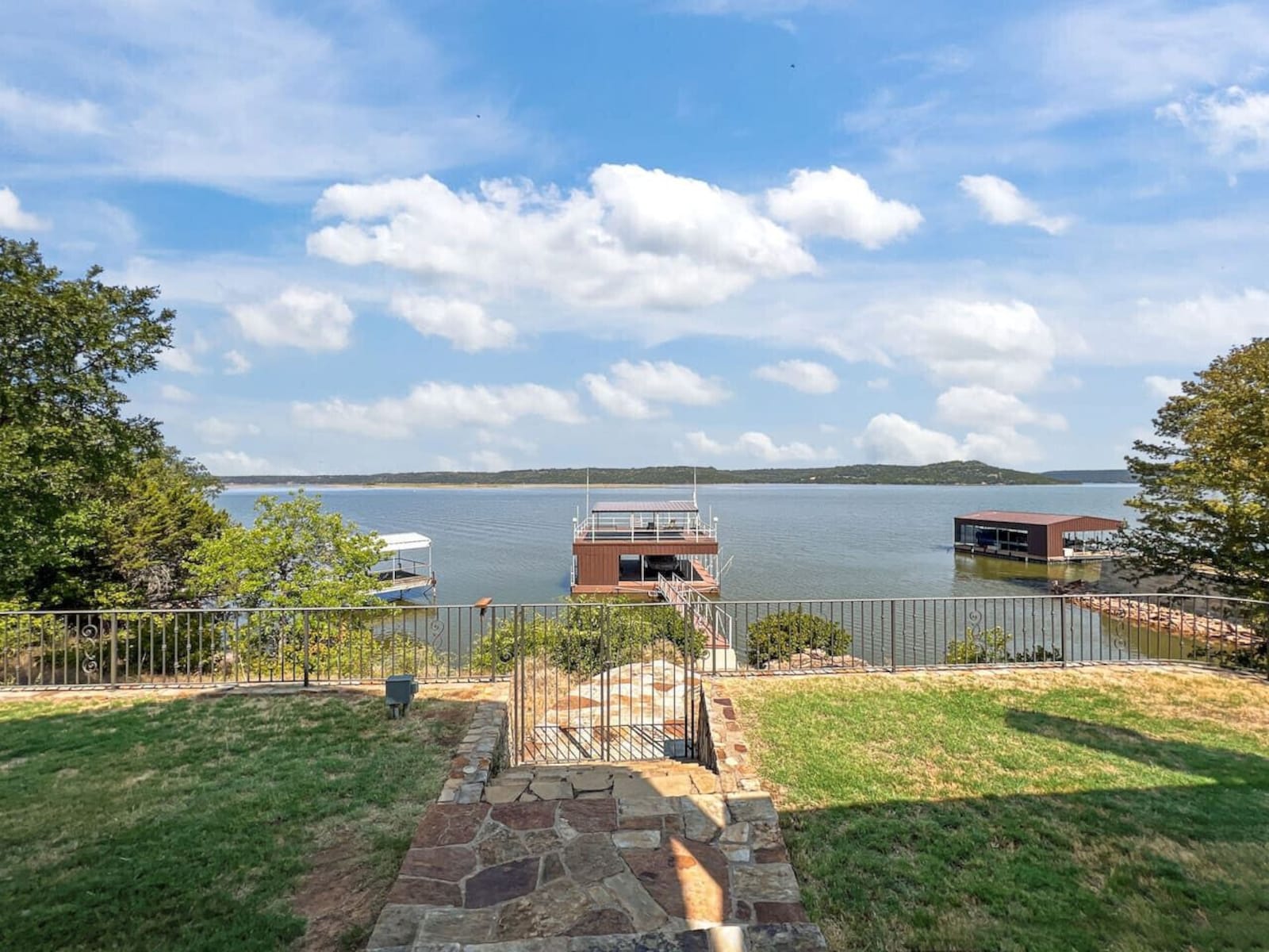 Private dock and panoramic view of Possum Kingdom Lake at PK Lake House